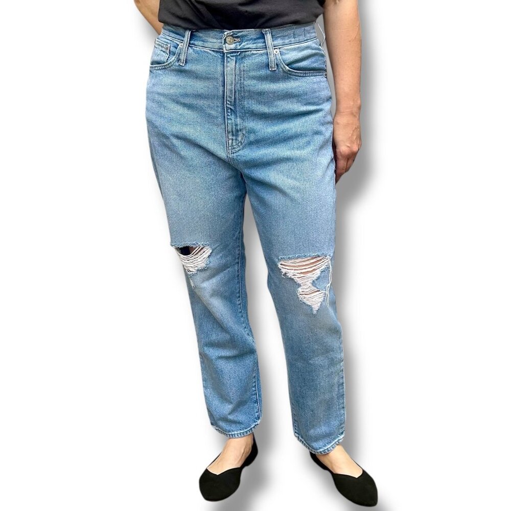 Madewell The Momjean Light Wash Distressed Jeans High Rise